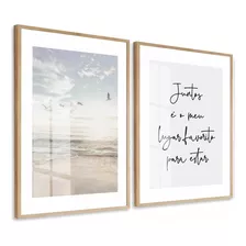 Quadros Decorativos Mar Pássaros Frase Moldura 50x70 Vidro