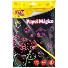 Papel Mágico A4 90g Multicolor 5 Folhas Com Bastão Kaz Zoo Cor Preto