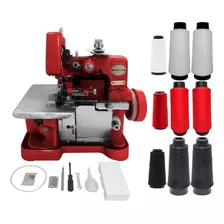 Máquina Costura Overlock Semi Industrial + Kit Linha E Fio Cor Vermelho 110v