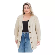 Casaco Blsa Moda Tricôt Plus Size Botões Trança Decote -022