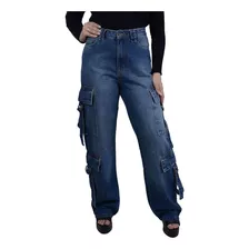 Calça Feminina Consciência Jeans Wide Leg Cargo - 23373