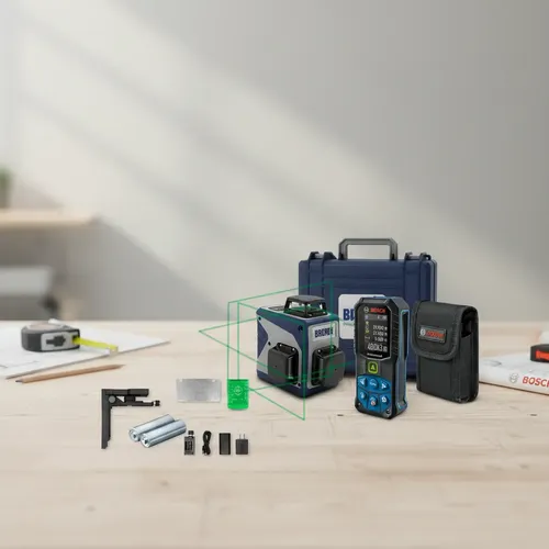 Kit Láser: Nivel Autonivelante 3 Líneas 360 Verde + Medidor Distancia Verde Bluetooth