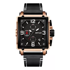 Reloj De Cuarzo Impermeable De Cuero Cuadrado Para Hombre Sa