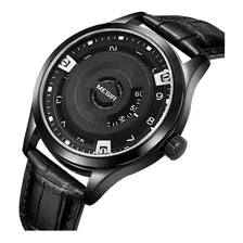 Reloj Megir Hombre Malla Cuero Modelo 1067 Sin Agujas Color De La Correa Negro Color Del Bisel Negro