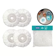 Kit 4 Refis De Microfibra Mop Giratório Mor Original Limpeza Cor Branco