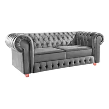 Sofá Chesterfield Bourbon 230 Cm Veludo Cinza Via Encanto