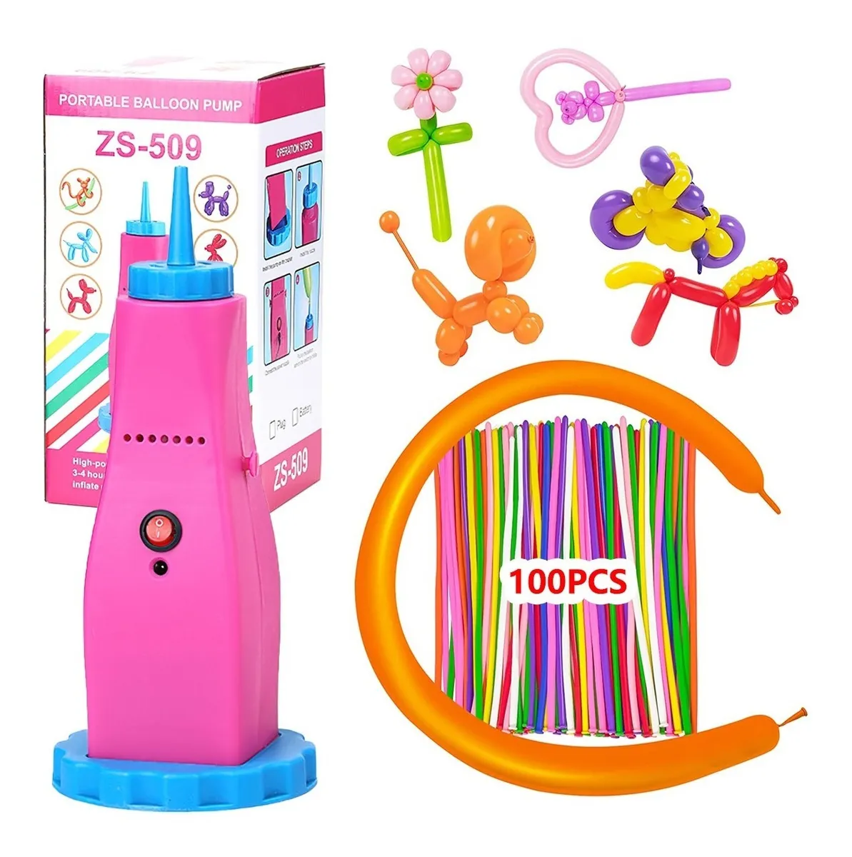 Bomba De Inflar Globo Eléctrica Para Salchicha+ 100 Globos