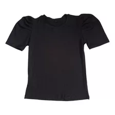 Blusa Manga Princesa Malha Canelada Bufante Básica Feminina