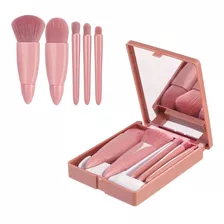 Juego De Brochas De Maquillaje Mini De 5 Piezas Con Espejo