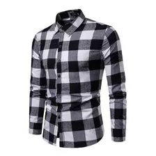 Camisa Masculina De Flanela Xadrez De Manga Comprida Casual