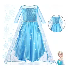 Fantasia Infantil Vestido Com Capa Frozen Princesa Elsa Luxo