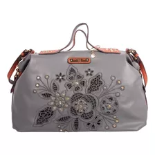 Bolsa Nicole Lee Con Doble Asa Y Corte Laser Ss22 Color Gris