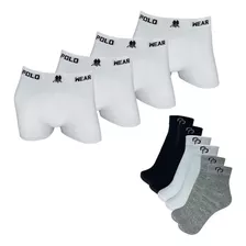 Cueca Boxer Polo Wear Kit Com 4 + 3 Pares Meia Rp - Por Cor