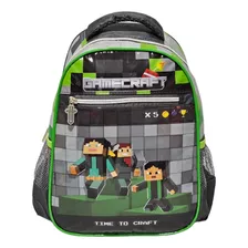 Mochila Bolsa Escolar Creche Infantil Jogo Gamecraft Pequena Cor Verde Desenho Do Tecido Liso