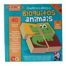 Quebra-cabeça Educativo Madeira Bloquitos Animais Bate Bumbo