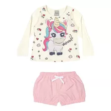 Roupa De Bebe Menina Conjunto Blusa Manga Longa Short 