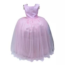 Vestido Infantil Damas De Honra Longo Rosa Pérolas Luxo