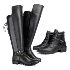 Kit 2 Botas Feminina Cano Longo Confort Cano Curto Tendência