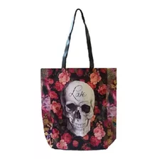 Bolsa Caveira Love Sacola Ecobag Lateral Floral