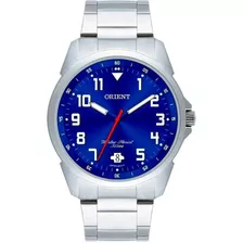 Relógio De Pulso Orient Mbss1154a Com Corpo Prata, Analógico, Para Masculino, Fundo Azul, Com Correia De Aço Inoxidável Cor Prata, Agulhas Cor Azul, Branco E Vermelho, Subdials De Cor Branco, Pontei