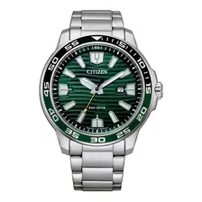 Reloj Citizen Eco Drive Analog Aw152689x Hombre Color De La Malla Plateado Color Del Bisel Verde Color Del Fondo Verde