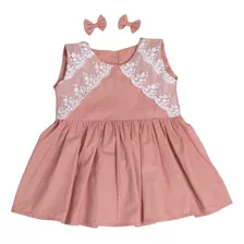 Vestido De Bebe Infantil Criança 100% Algodão Passeio Rosê 