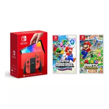 Nintendo Switch Oled Red 64gb+mario Partys Mario Bros Wonder