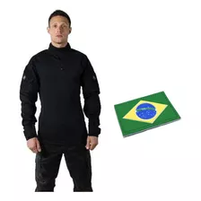 Combat Shirt Masc. / Preta +patch Bandeira Do Brasil Brinde