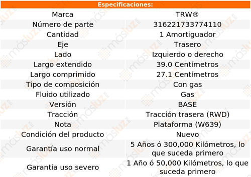1- Amortiguador Gas Trasero Izq/der Viano Rwd 13/15 Trw Foto 2