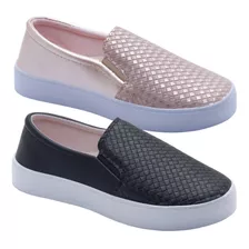 Kit 2 Parês Slip On Tênis Feminino Sapatilha Barato Original