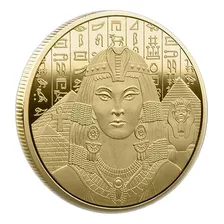 Moeda Cleópatra Rainha Egito Folheada Ouro Coleção Presente