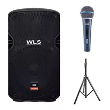 Caixa Wls S10 Ativa Com Bt + Microfone + Pedestal 1,80m