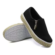 Slip On Casual Feminino Liso Dkshoes Ziper Lateral Det.corda