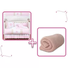 Kit Berço Coroa Luxo Rosa + Manta Bebe Inverno Promoção 