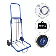 Carrinho Preto Azul Zincado Dobrável Transporte 100kg C/nota