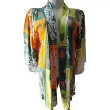 Kimono Em Viscolinho Estampado Tamanho G - Estampa Tropical