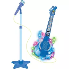 Guitarra Infantil Com Microfone Pedestal Rock Show Dm Azul