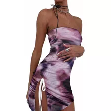 Vestido Corto Tul Estampado Forreria Elastizado Strapless