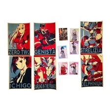 Paquete 6 Posters Darling In The Franx Zero Two + 6 Stickers