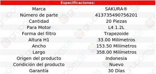 Caja De 20 Filtros De Aire Sakura Beat L4 1.2l 18/20 Foto 2