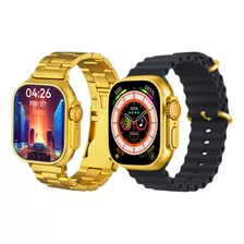 Relógio Inteligente Smartwatch Ultra Dourado Com 2 Pulseiras