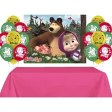 Kit Festa Masha E O Urso * Painel + Toalha De Mesa + Balões 