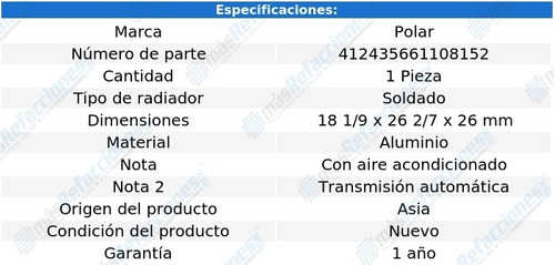 (1) Radiador De Agua Polar 9-7x Aut C/aa Del 2005 Al 2009 Foto 2