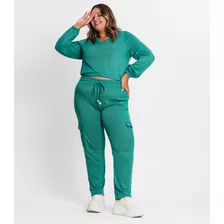 Calça Feminina Plus Size Em Ribana Duo Secret Glam Verde