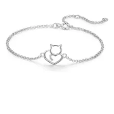 Brazalete Pulsera Gato Plata 925 Amour 22 Cm