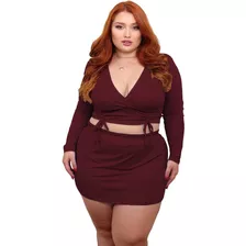 Conjunto Plus Size Cintura Alta Basico Barato Verão Decotado