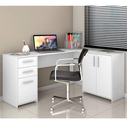 Mesa De Escritório Em L 2 Gavetas 3 Portas Office Nt Ec