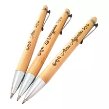 10 Boligrafos De Bambu Personalizado Con Laser + Regalo