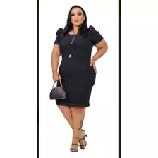 Vestido Canelado Plus Manga Bufante Princesa Plus Size 