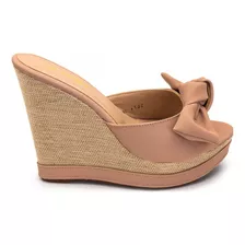 Sandália Tamanco Anabela Feminino Salto Alto Couro Oferta